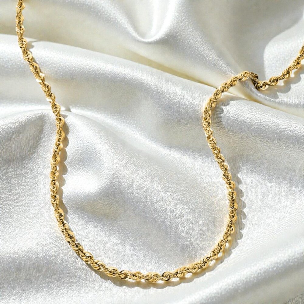 14K Yellow Gold Rope Chain Necklace 20” Unisex 3.2mm